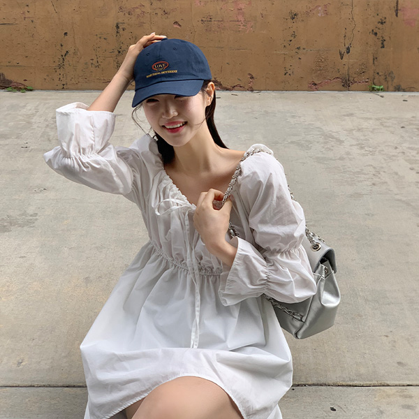 (퍼프소매♥러블리) 줄리엣 리본 스퀘어넥 미니 원피스 op15698