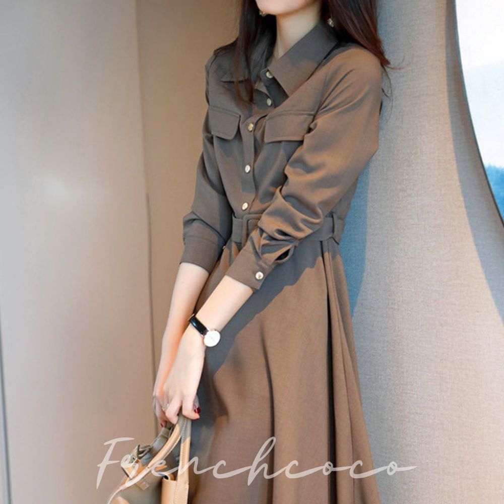 프렌치코코 가을 하객룩 프렌치 카라 벨트원피스 (국내생산)