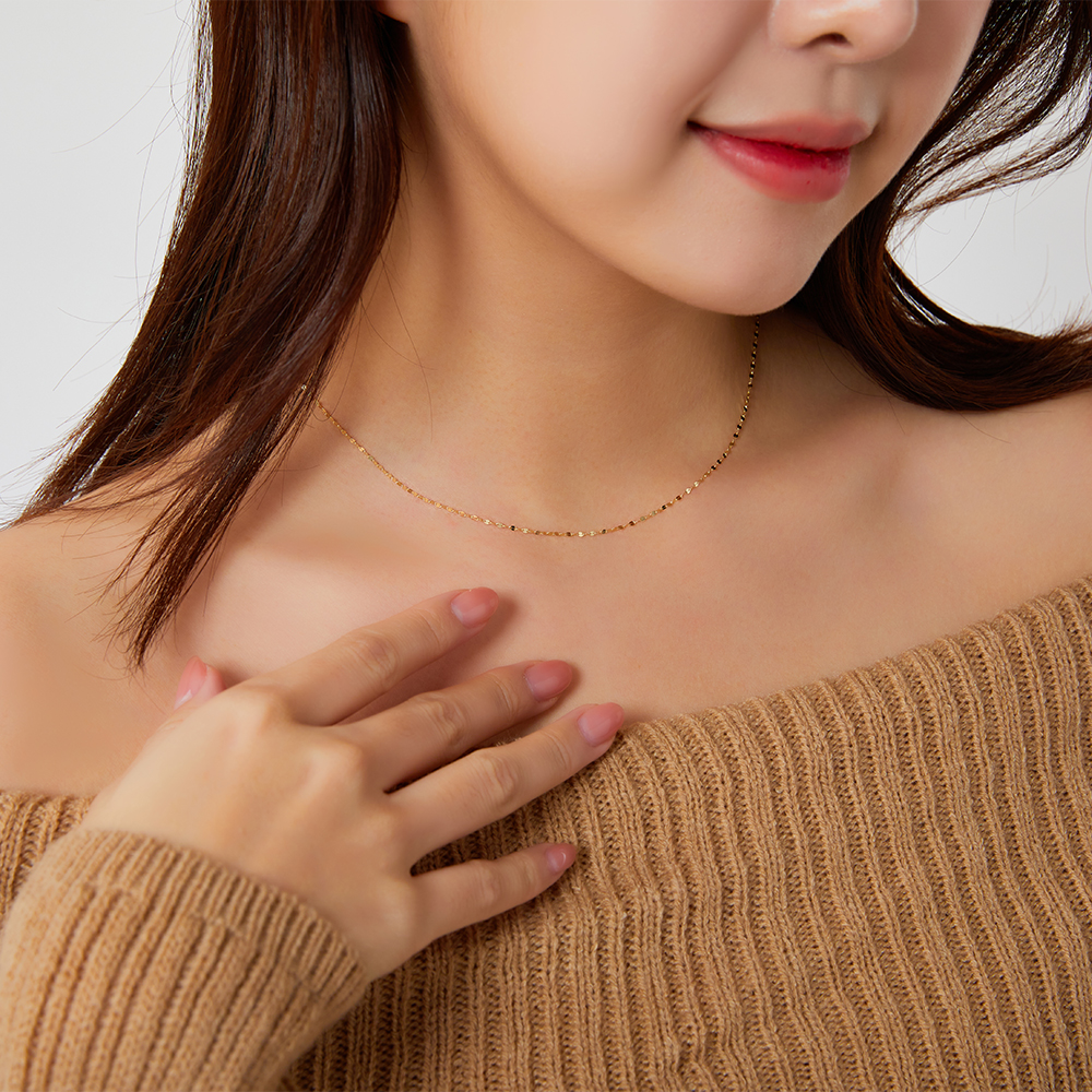 14K 18K 타이니 아몬드 체인 금 목걸이 - 상세 이미지 2