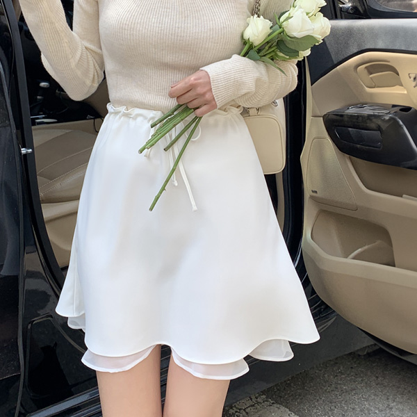 (더블레이어드여리핏) 빈블 새틴 스트링 미디 A라인 스커트 sk6880 - 메인 이미지