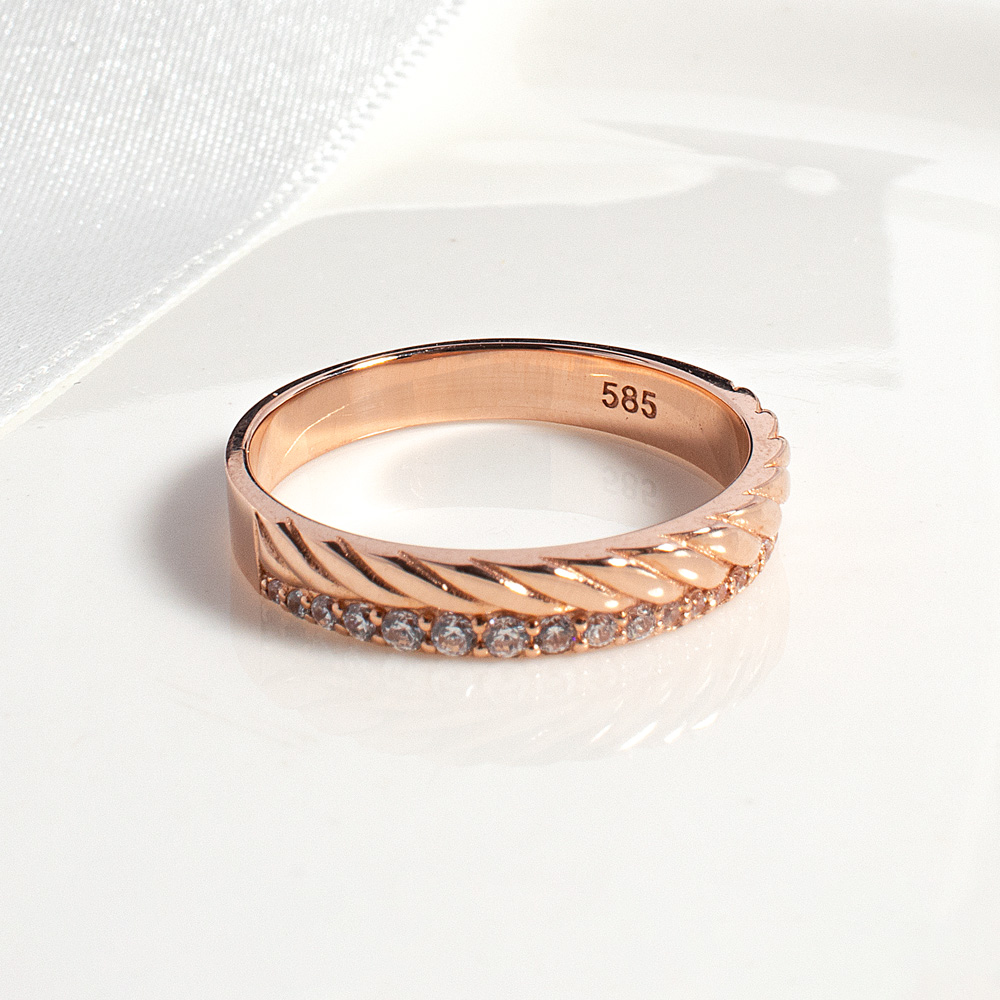 퍼머넌트 밧줄 꼬임 큐빅 링 두줄 라인 반지 레이어드 여자 친구 선물 14K 18K - 상세 이미지 2