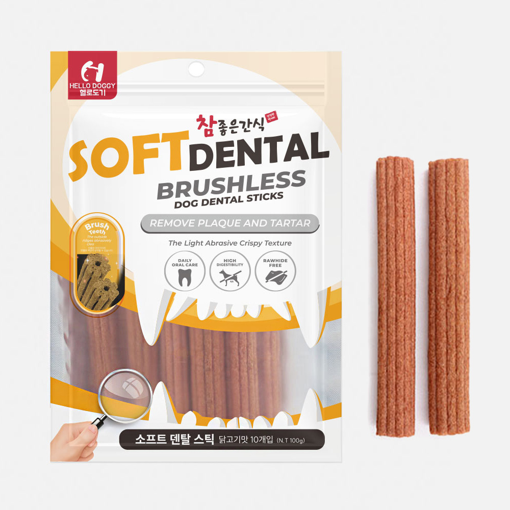 헬로도기 소프트덴탈껌 강아지덴탈스틱 치석제거 치킨 스틱타입, 100g, 1개 - 메인 이미지