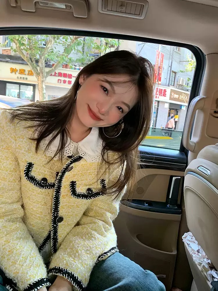 울포함 누빔 트위드자켓 노카라 고급 노란색 블랙스티치 포인트 하객룩 출근 패션 예쁜디자인 - 상세 이미지 4