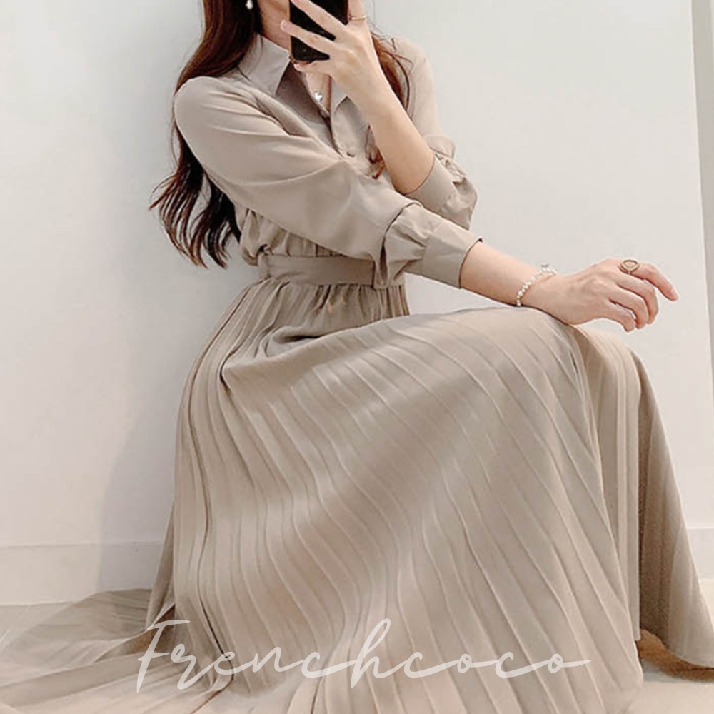 프렌치코코 셔츠형 원피스 가을 하객룩 하객원피스 플리츠 주름