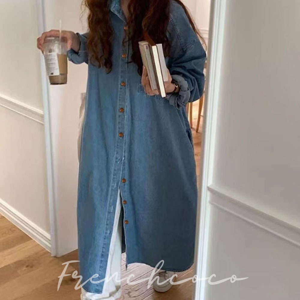 프렌치코코 청 데님 원피스 루즈핏 셔츠형