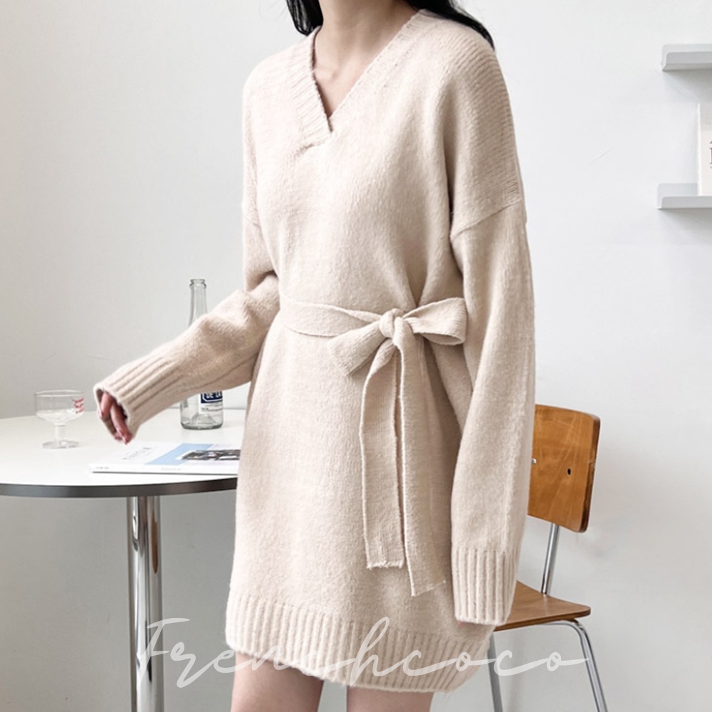 프렌치코코 여성 허리끈 니트 원피스 겨울 롱원피스 (국내생산)