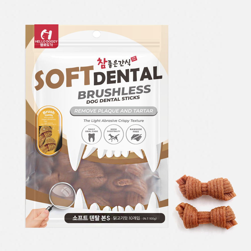 헬로도기 소프트덴탈껌 강아지덴탈스틱 치석제거 치킨 본타입, 100g, 1개 - 메인 이미지