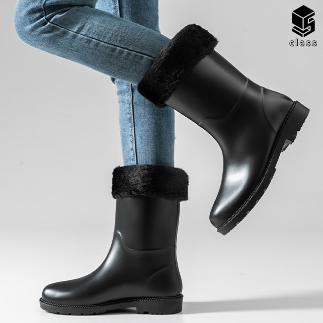 여성 털 장화 미들 레인부츠 (겨울 방한)