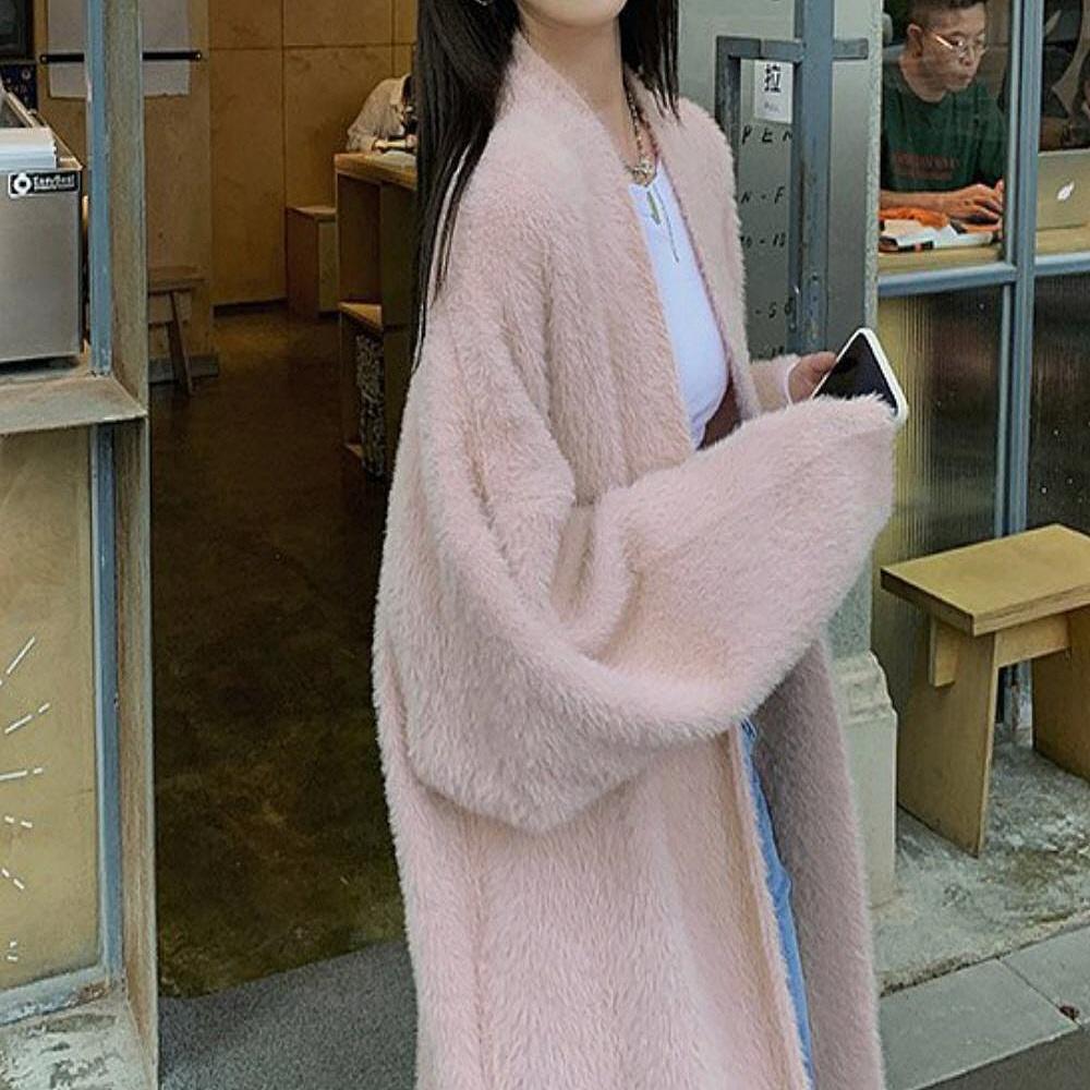 여자 데일리 핑크 가디건 루즈핏 롱가디건 로브 가디건 이미지 1