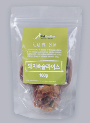 펫브라더 강아지 돼지족 슬라이스 100g 반려견 강아지 수제간식 - 상품 이미지