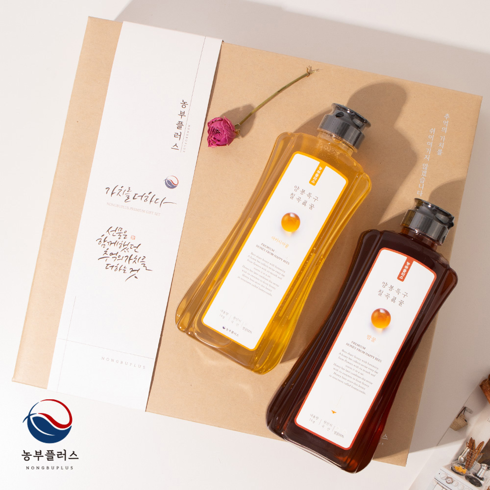 국산 토종꿀 아카시아꿀 밤꿀 1kg 2종 선물세트 농부플러스