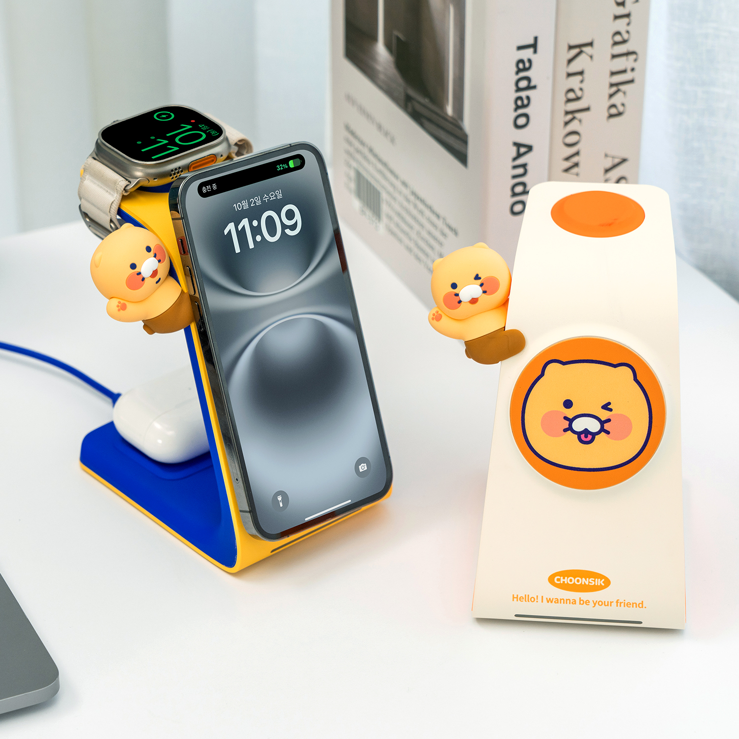 카카오프렌즈 하이춘식 3in1 맥세이프 무선충전기(애플워치용) 블루 - 상세 이미지 3