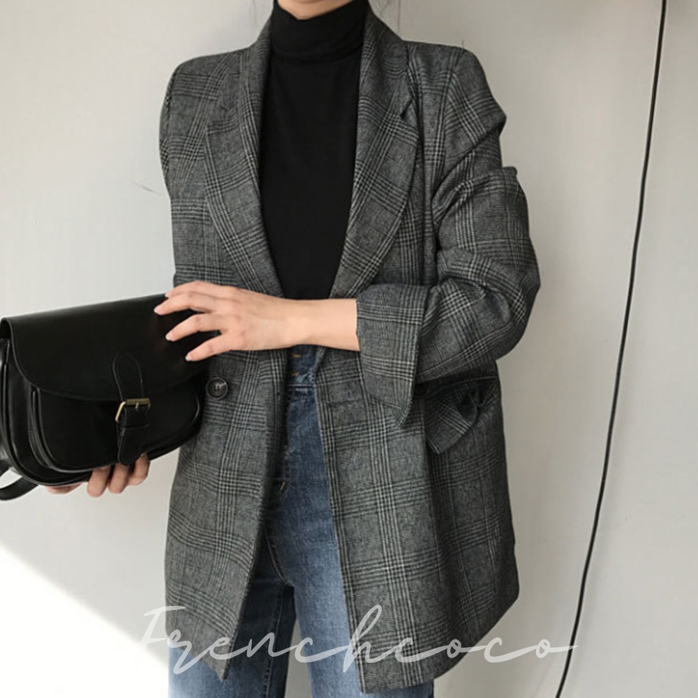 프렌치코코 간절기 FW 체크 자켓 가을 소매 롤업
