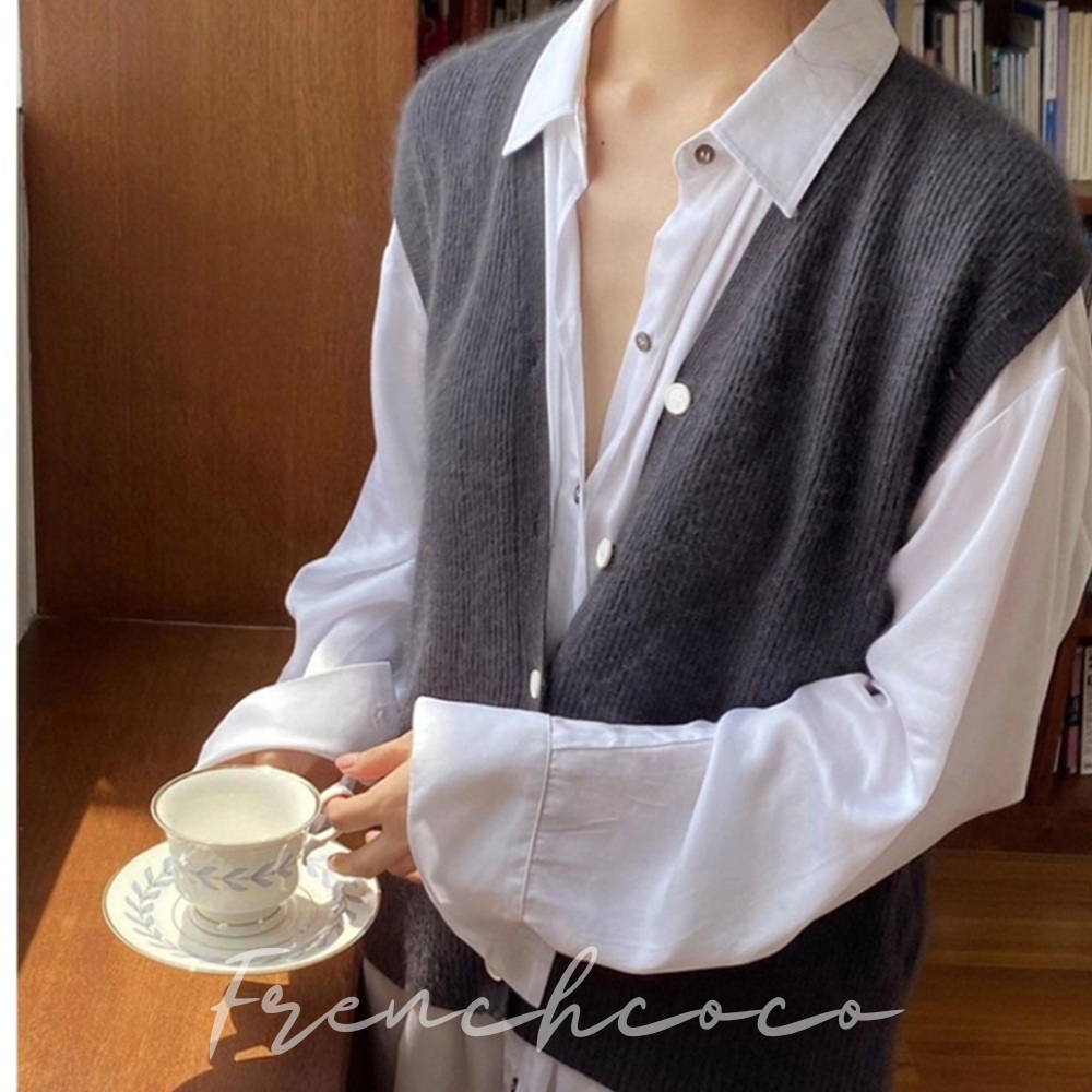 프렌치코코 셔츠 레이어드 니트 베스트 조끼