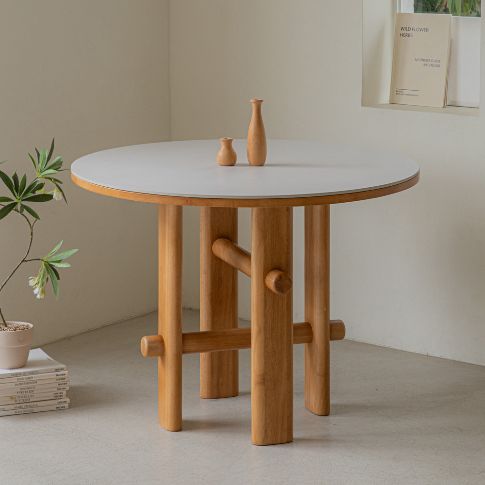 마렛 원목 원형 포세린 세라믹 테이블 1000