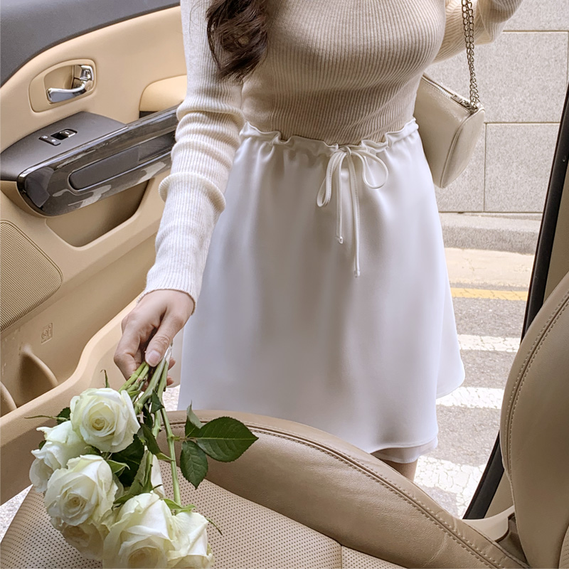(더블레이어드여리핏) 빈블 새틴 스트링 미디 A라인 스커트 sk6880 이미지 7