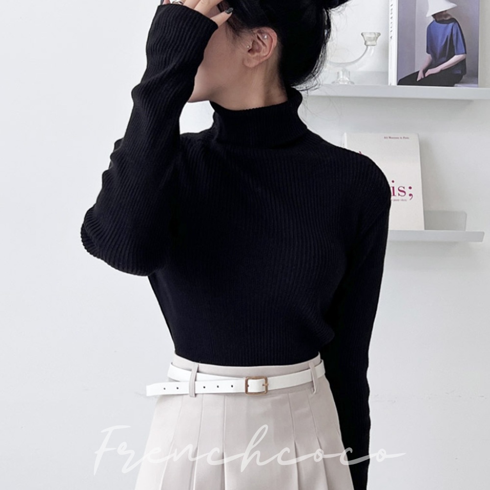 프렌치코코 깔끔한 골지 목폴라 터틀넥 니트 (국내생산) - 상품 이미지