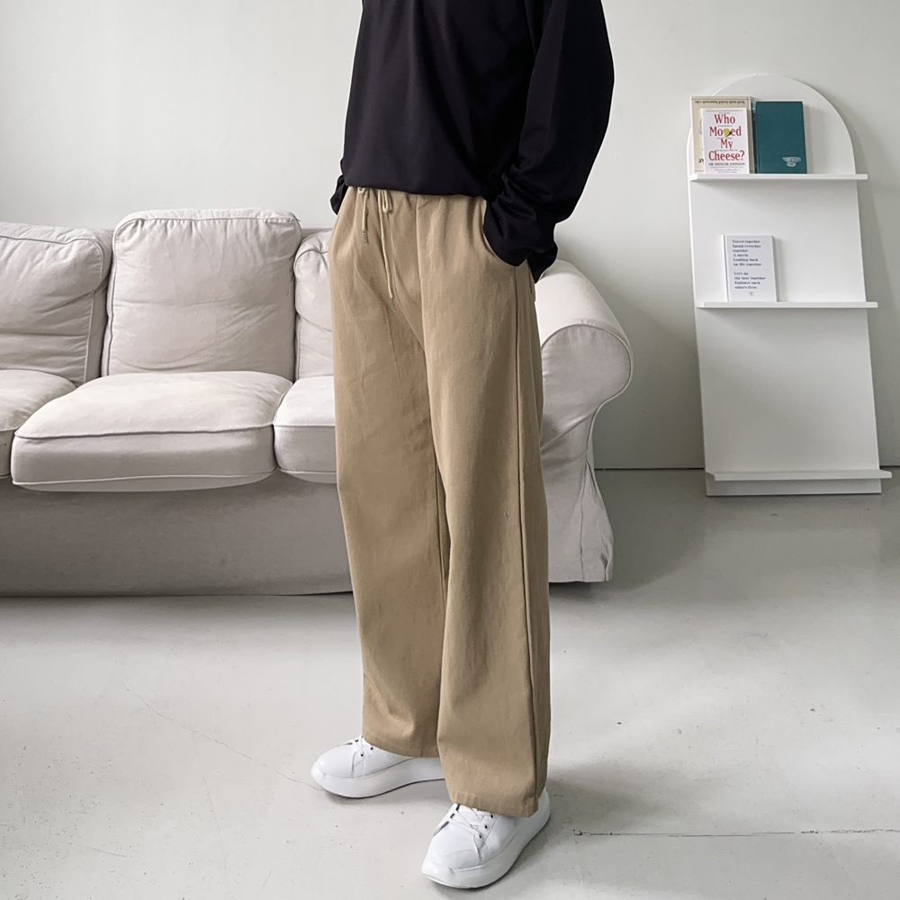 남자 면 바지 세미 와이드 팬츠 남성 와이드팬츠 - 상세 이미지 3