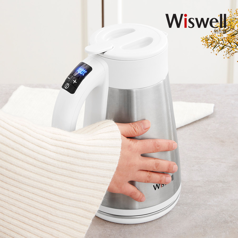 위즈웰 전기포트 온도조절 무선주전자 커피 티 분유 포트 1.5L WK4005
