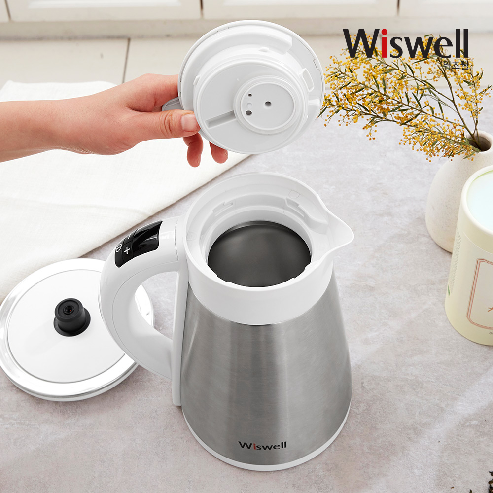 위즈웰 온도조절 스텐 무선 전기 포트 티 커피 보온 분유 주전자 1.5L WK4005
