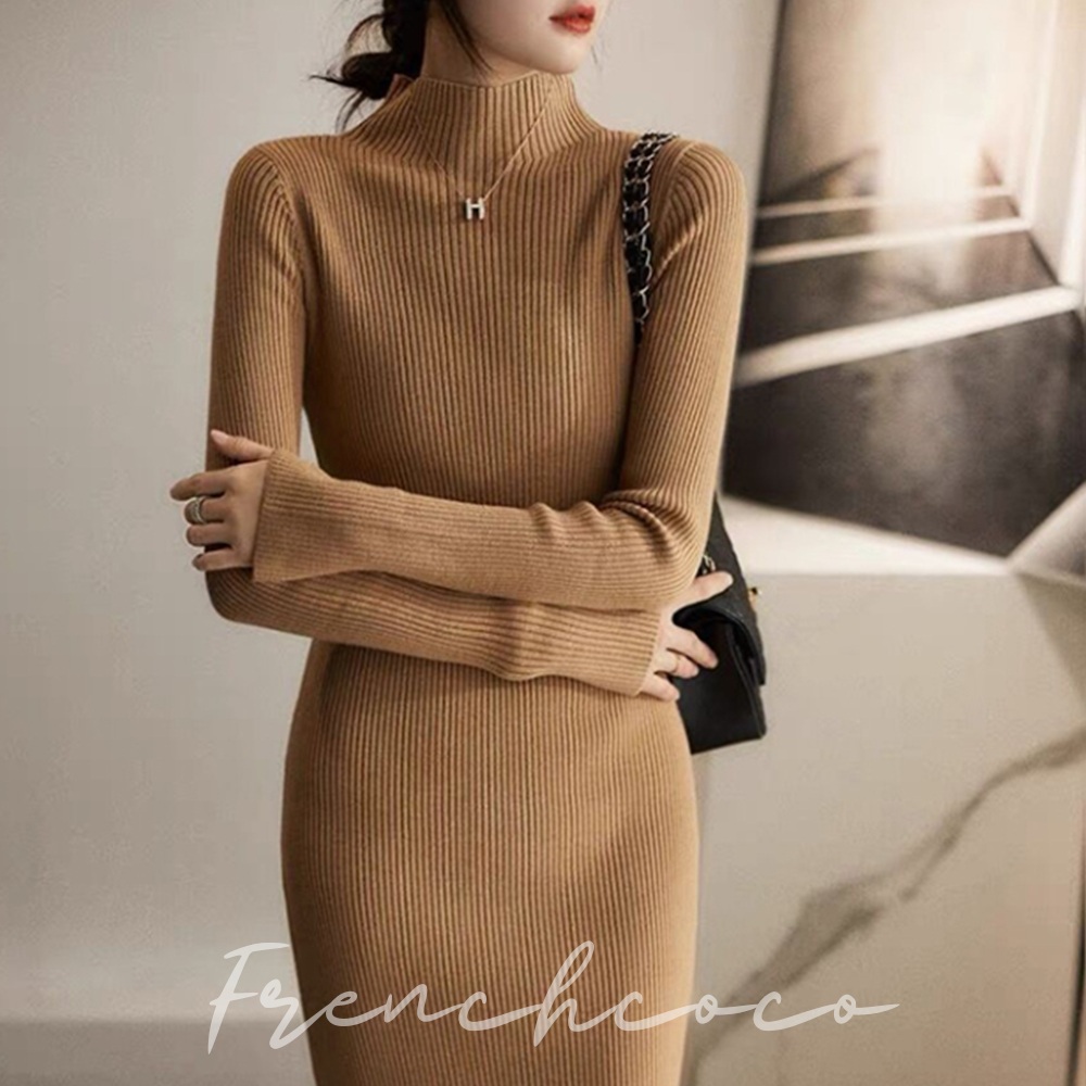 프렌치코코 하프넥 니트 롱 원피스 겨울원피스