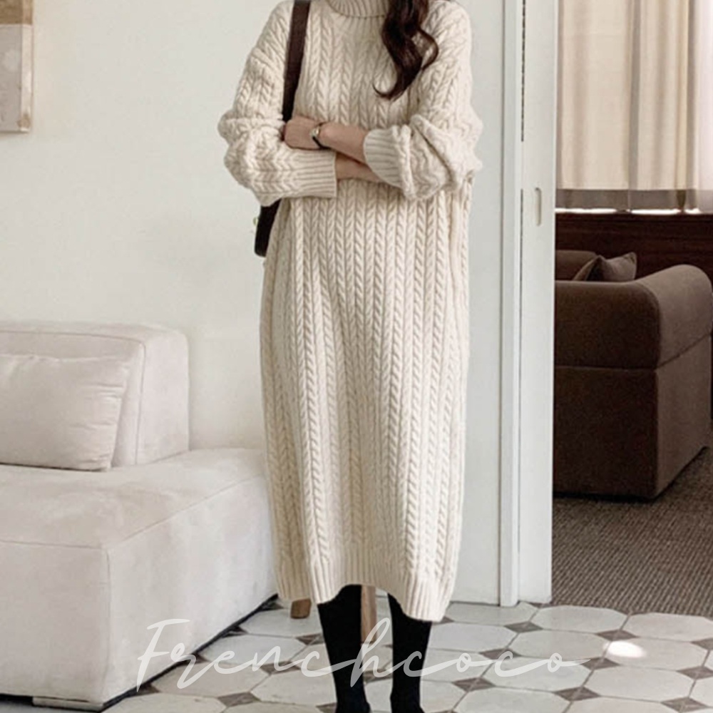 프렌치코코 터틀넥 니트 롱원피스 꽈배기