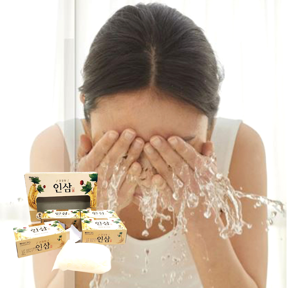 활기찬 피부 인삼비누 4개입 은은한 식물성 팜유 세안 노폐물 클린저 - 상품 이미지