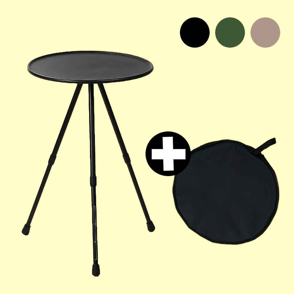 캠핑 원형 사이드 테이블 보조 미니 경량 높이조절 오픈테이블 야구장 블랙