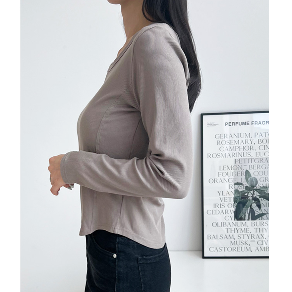 흰색무지티 레이어드 긴팔 기본 여성 얇은 스퀘어넥 티셔츠 - 상세 이미지 4