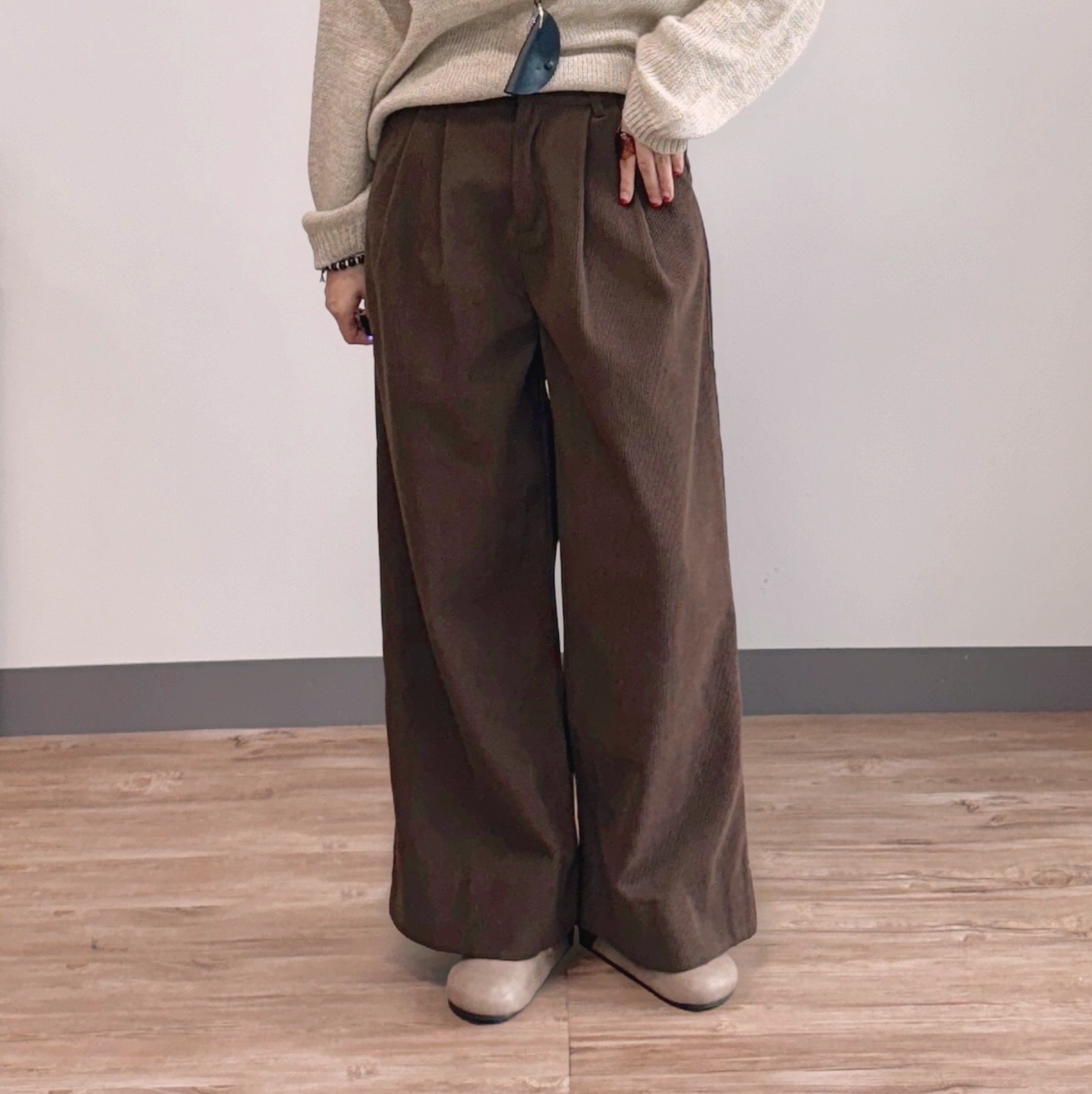 골덴바지 핀턱 코듀로이 와이드팬츠 미시옷 - 상세 이미지 2