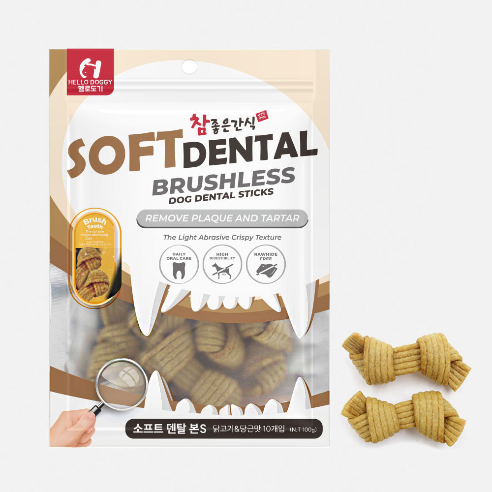 헬로도기 소프트덴탈껌 강아지덴탈스틱 치석제거 치킨+당근 본타입, 100g, 1개 - 메인 이미지