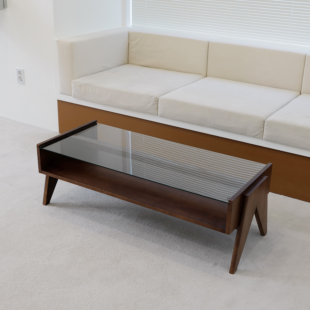 자야캠핑 오울루 2단 원목 좌식 거실 카페 유리 소파 테이블 월넛 1200