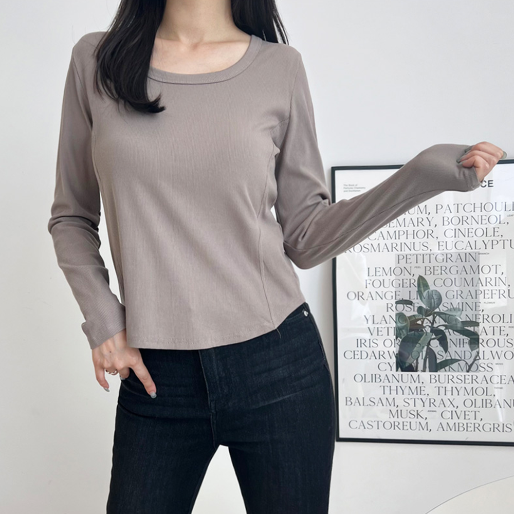 흰색무지티 레이어드 긴팔 기본 여성 얇은 스퀘어넥 티셔츠 - 상세 이미지 2