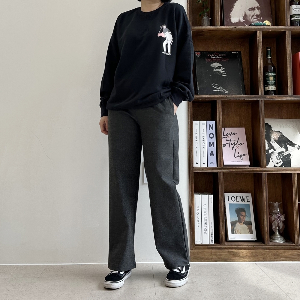 겨울 기모 안감 데일리 여성 맨투맨 티셔츠 레터링 라운드넥 오버핏 박시 블랙 그레이 - 상세 이미지 2
