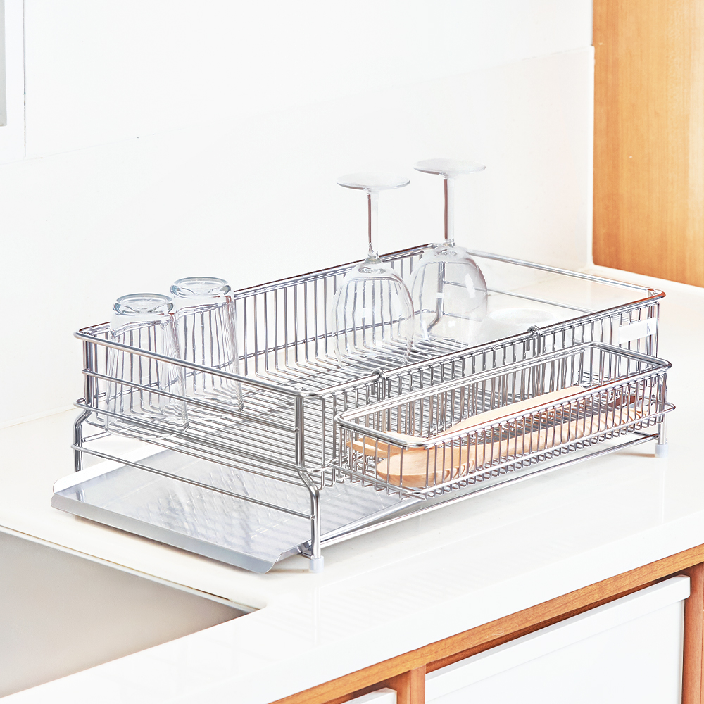 로긴 올 스텐 식기건조대 1단 가로형 기본 물빠짐 설거지 그릇 정리대 주방 싱크대 컵 선반 제품 이미지