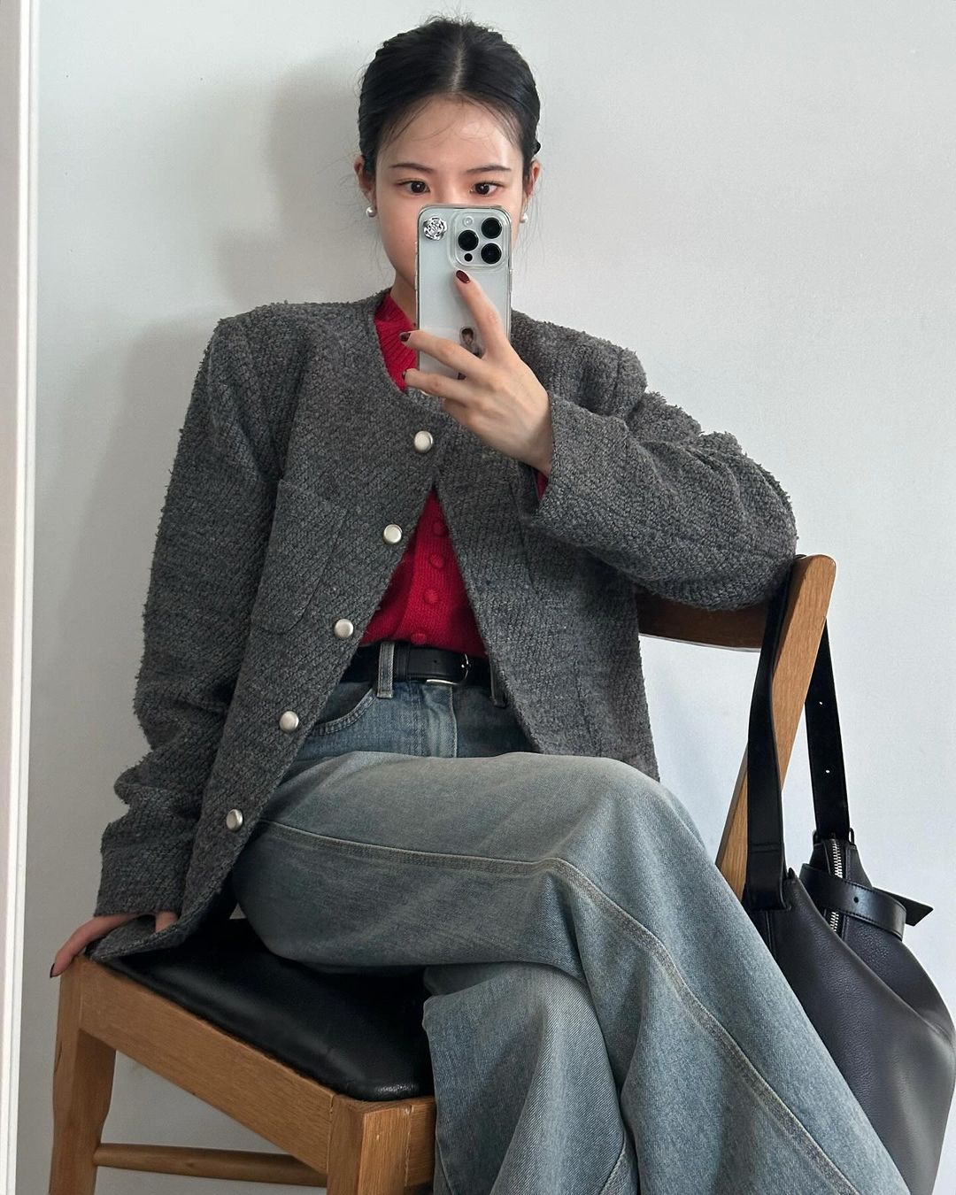 셉코 여성 울 라운드 포켓 오버핏 루즈핏 긴팔 트위드 자켓 - 상세 이미지 2