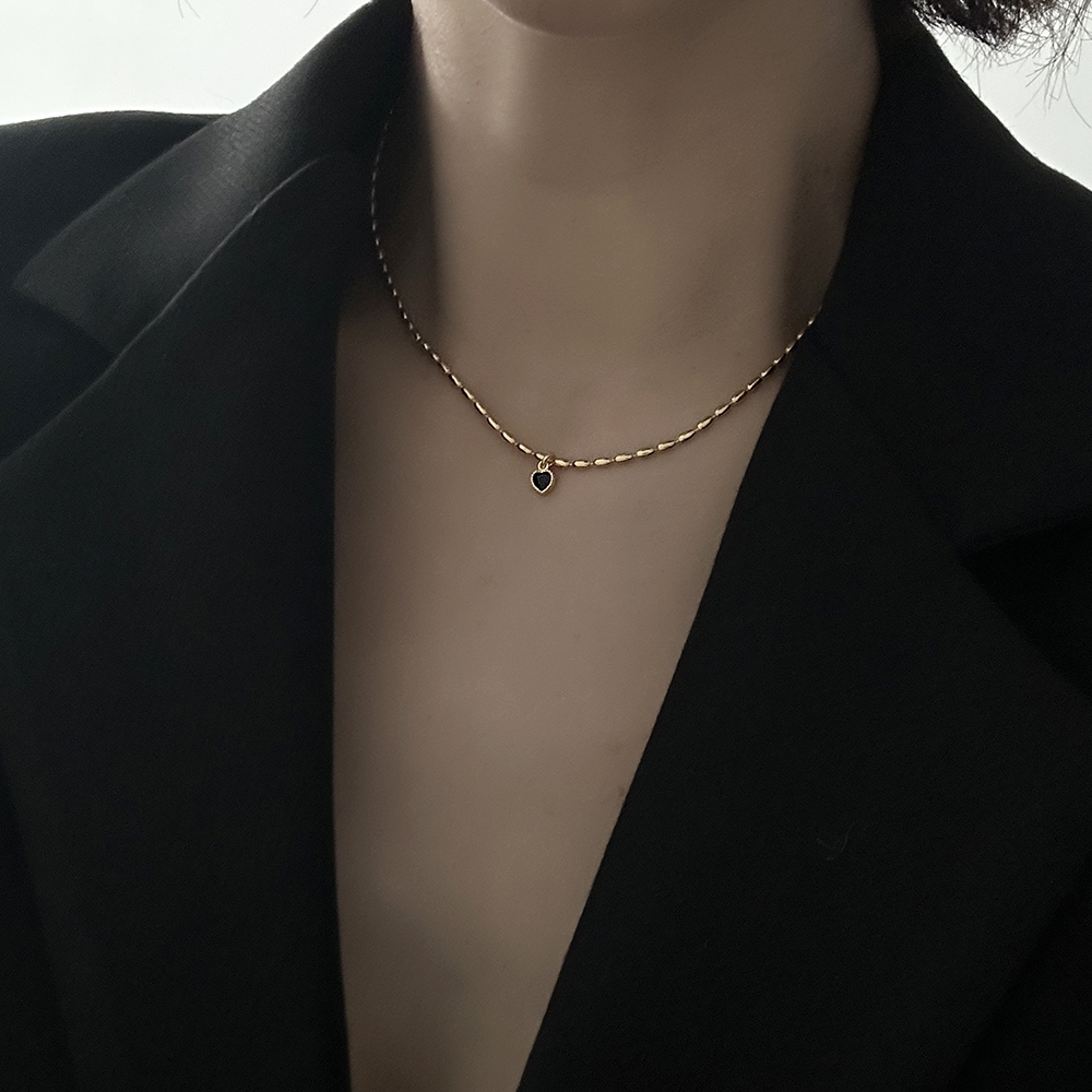 silver925 컬러 하트 큐빅 16k골드 비엔나 체인 목걸이 하객코디 연말 파티룩 - 상세 이미지 3