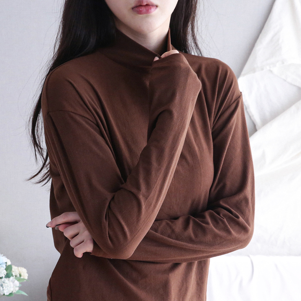 누모 목폴라티 터틀넥 반목폴라 기모 겨울 티셔츠 - 상품 이미지