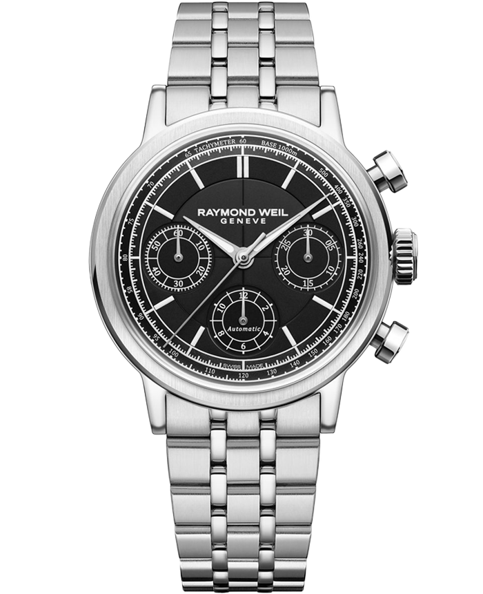 [레이몬드웨일] 밀레짐 크로노그래프 스틸 39mm 블랙 - 상품 이미지