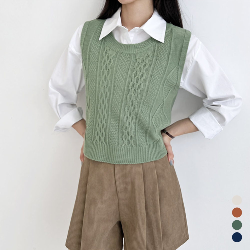 케이블니트조끼 꽈배기 봄 가을 간절기 레이어드 베스트 - 메인 이미지