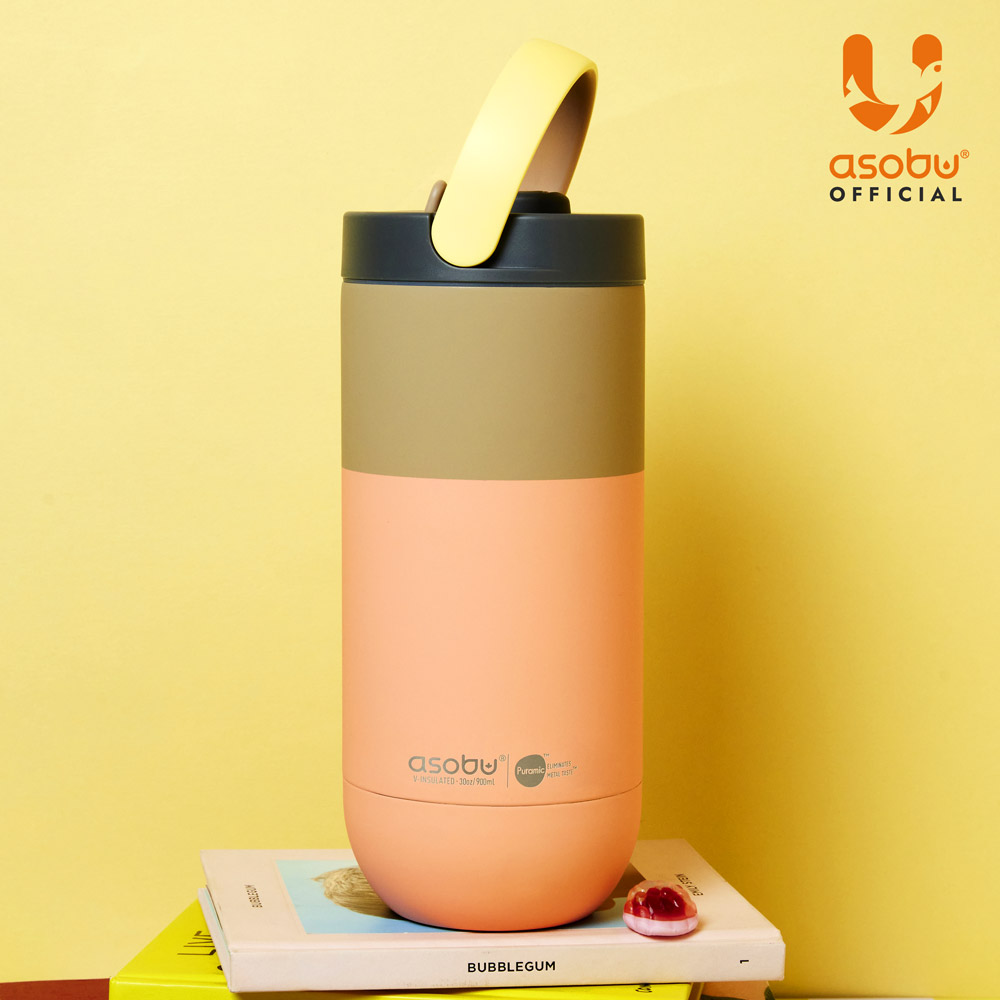 아소부 스테인레스 보온보냉 빨대 대용량 세라믹 텀블러 오르빗 900ml, 파스텔피치 - 상세 이미지 4