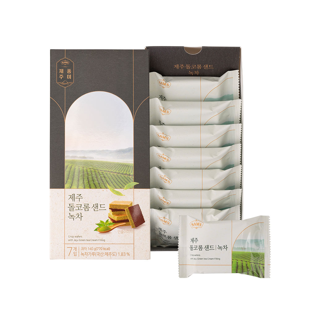 청우 제주 과자 간식 선물 제주샌드 쿠키 5종 돌코롬 웨하스 녹차샌드, 140g, 1개 - 상품 이미지