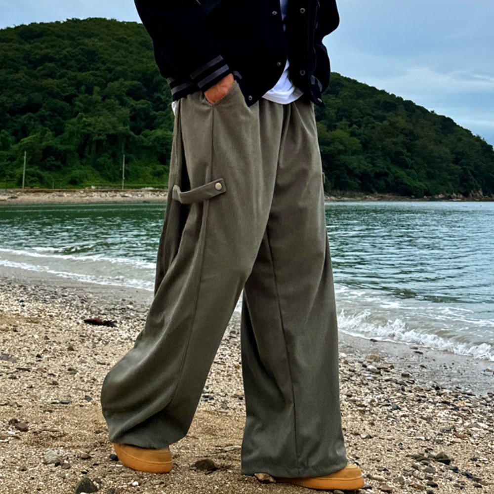 남자 글래 코듀로이 스냅 비죠 벌룬 와이드 밴딩팬츠 - 상세 이미지 3