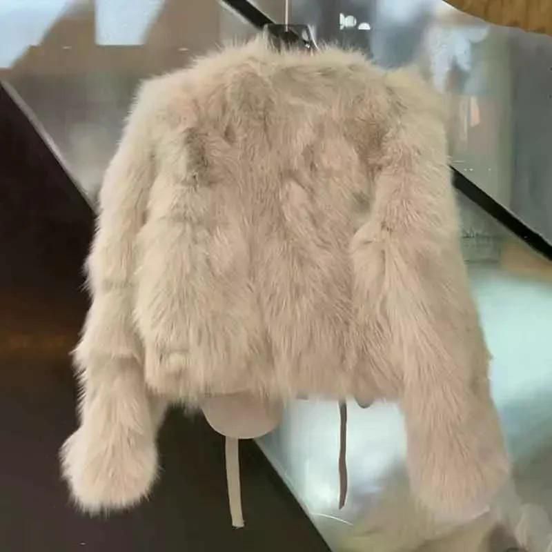 여친룩 인조 모피 크롭 코트 패션 O넥 푹신한 짧은 재킷 우아한 파카 가을 밀키 화이트 S 이미지 6