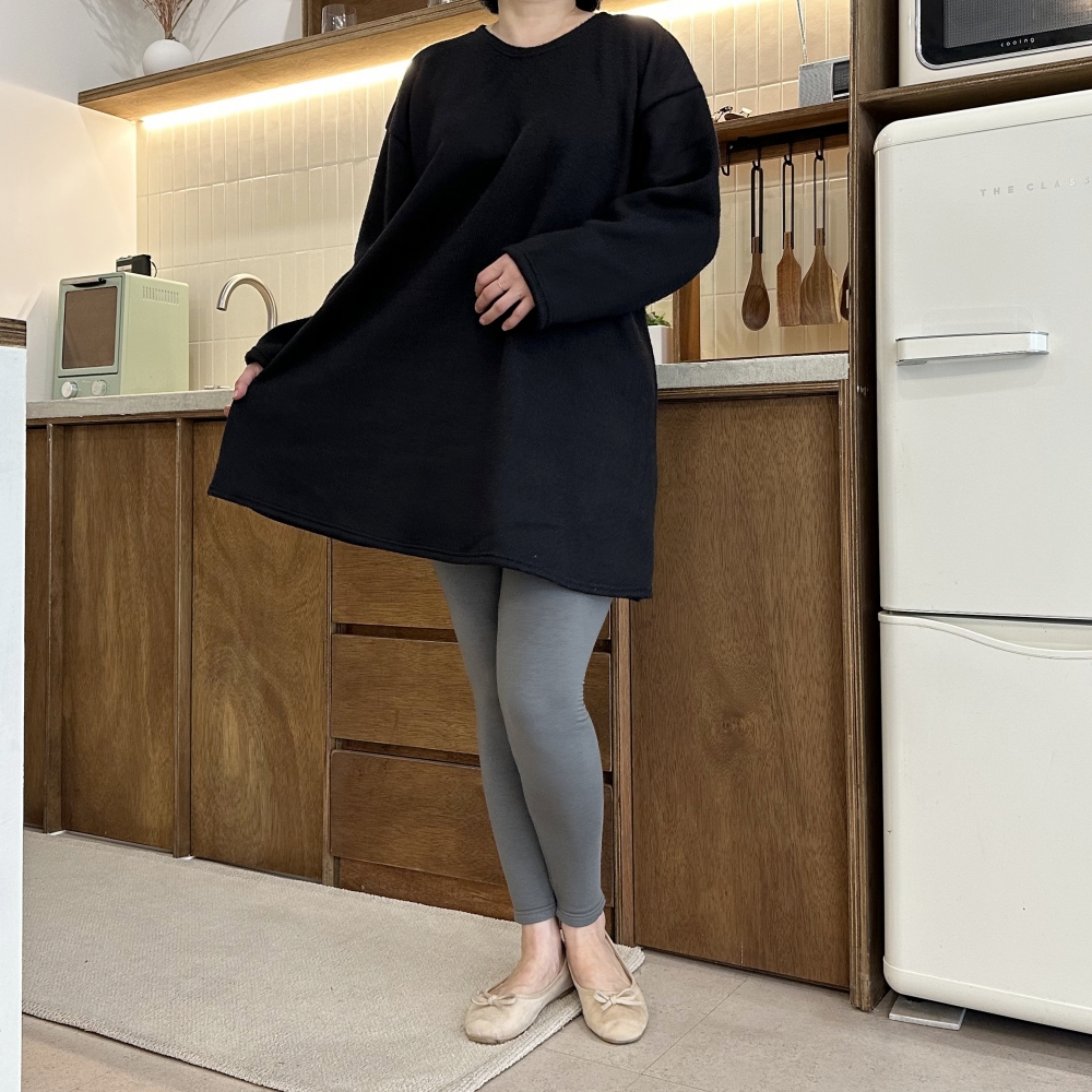 빅사이즈 자체제작 A라인 긴팔 스트라이프 원피스 단가라 면 니트 박시 루즈핏 롱 티셔츠