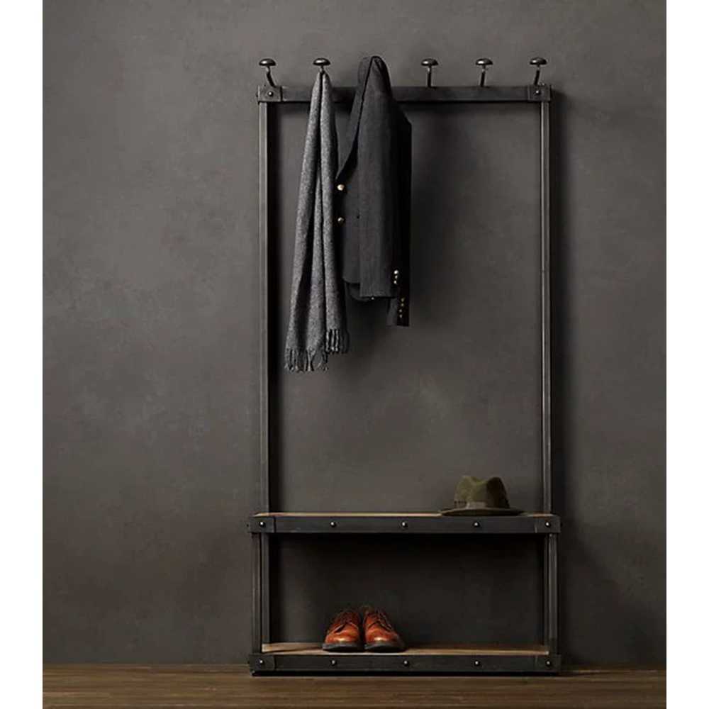 현관 벤치 철제 선반 입구 실내화 거치대 옷걸이 행거 2단 60x165cm - 상세 이미지 3