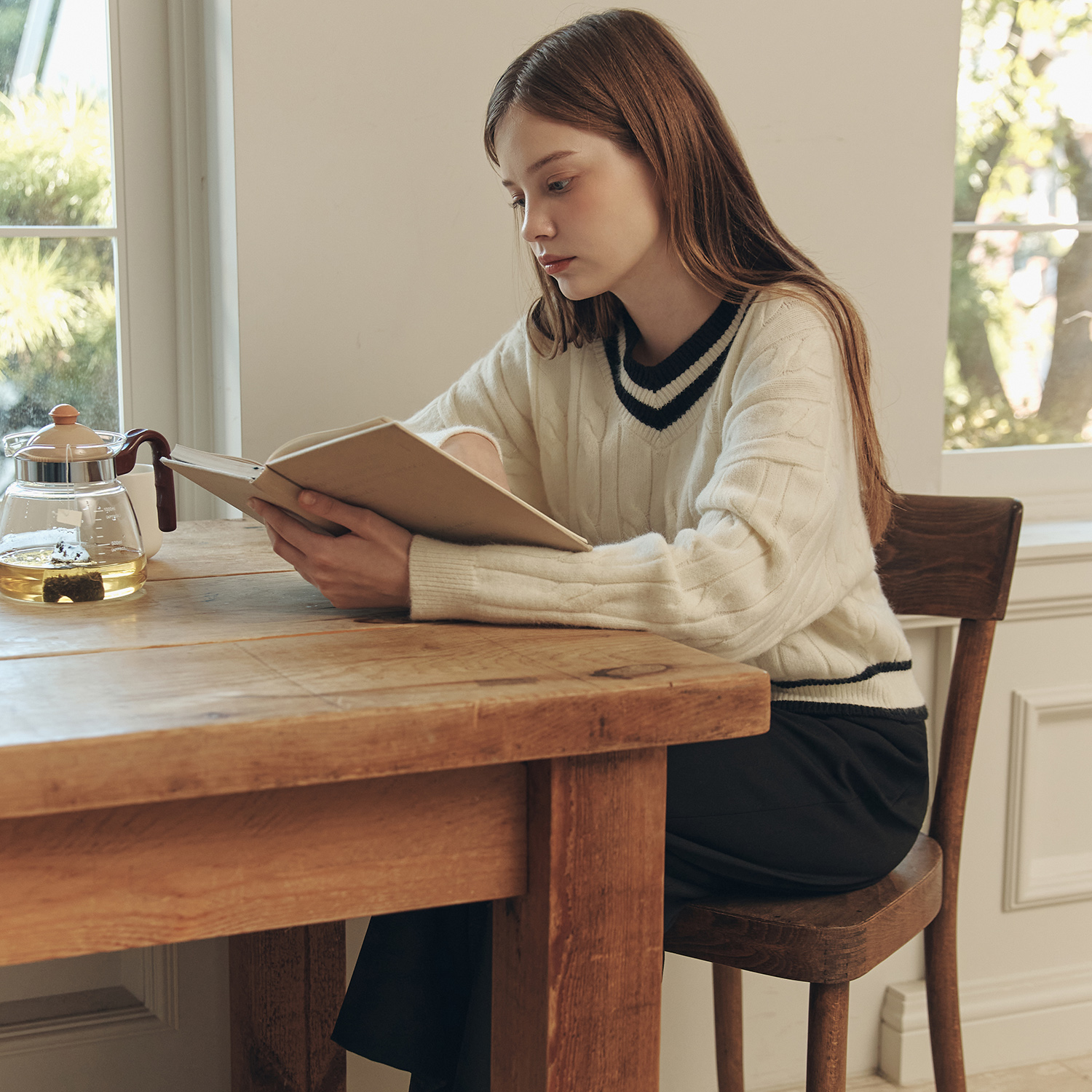 [N배송][제로스트릿]케이블 라인 스웨터 CABLE LINE SWEATER / IVORY 제품 이미지