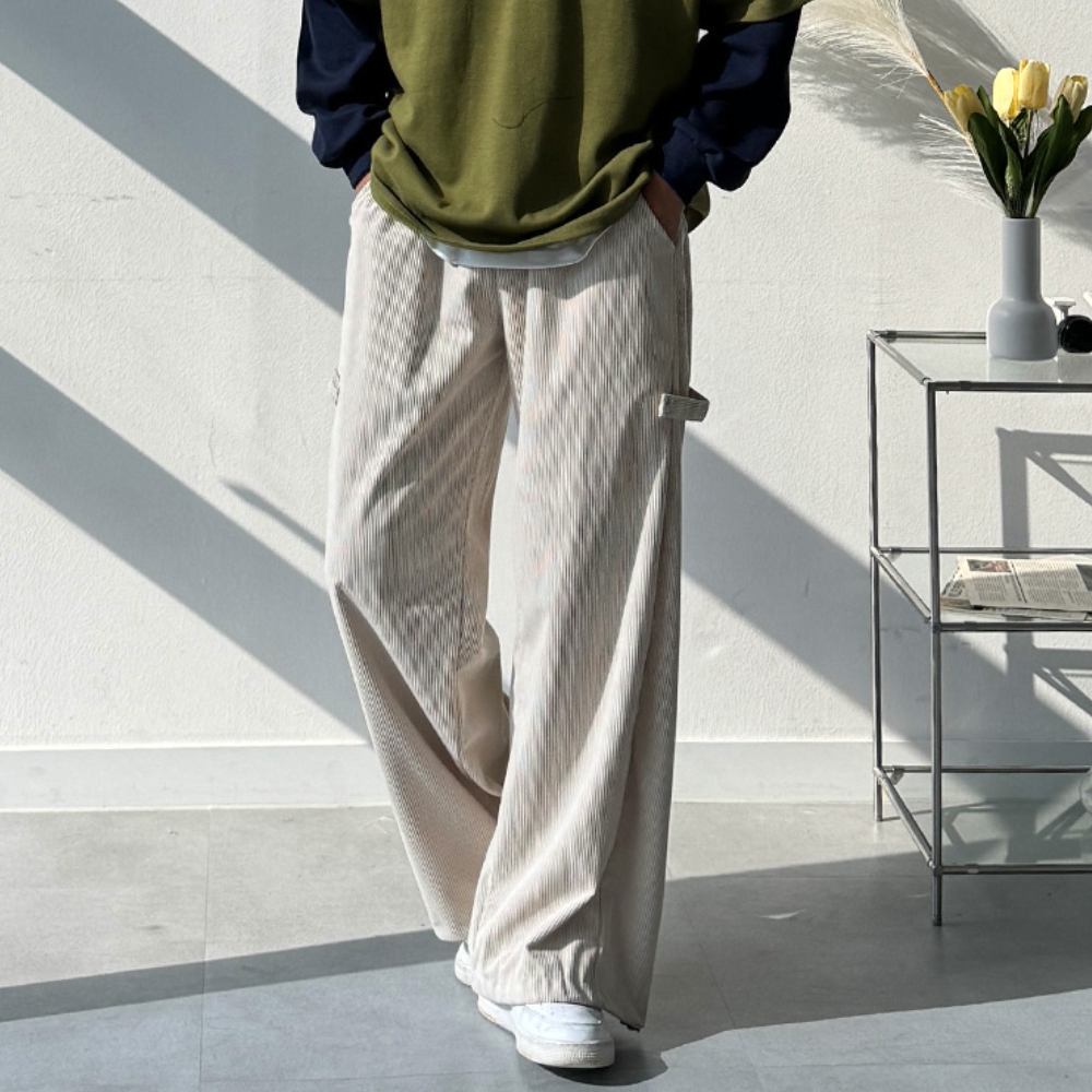 남자 글래 코듀로이 스냅 비죠 벌룬 와이드 밴딩팬츠 - 상세 이미지 5