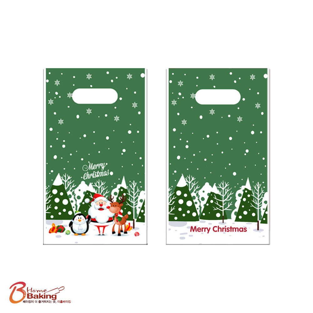 크리스마스손잡이비닐백 설원그린 레드 택1 선물포장 답례품 선물 기프트 다용도 어린이집 - 상세 이미지 2