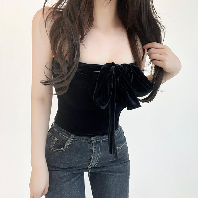 [당일발송] 티나 리본 벨벳 크롭 탑 [할로윈 연말 크리스마스 파티... BJ 방송의상 리본 엑스 벨벳 크롭 탑 튜브탑 벨벳탑] : 보보어패럴주식회사